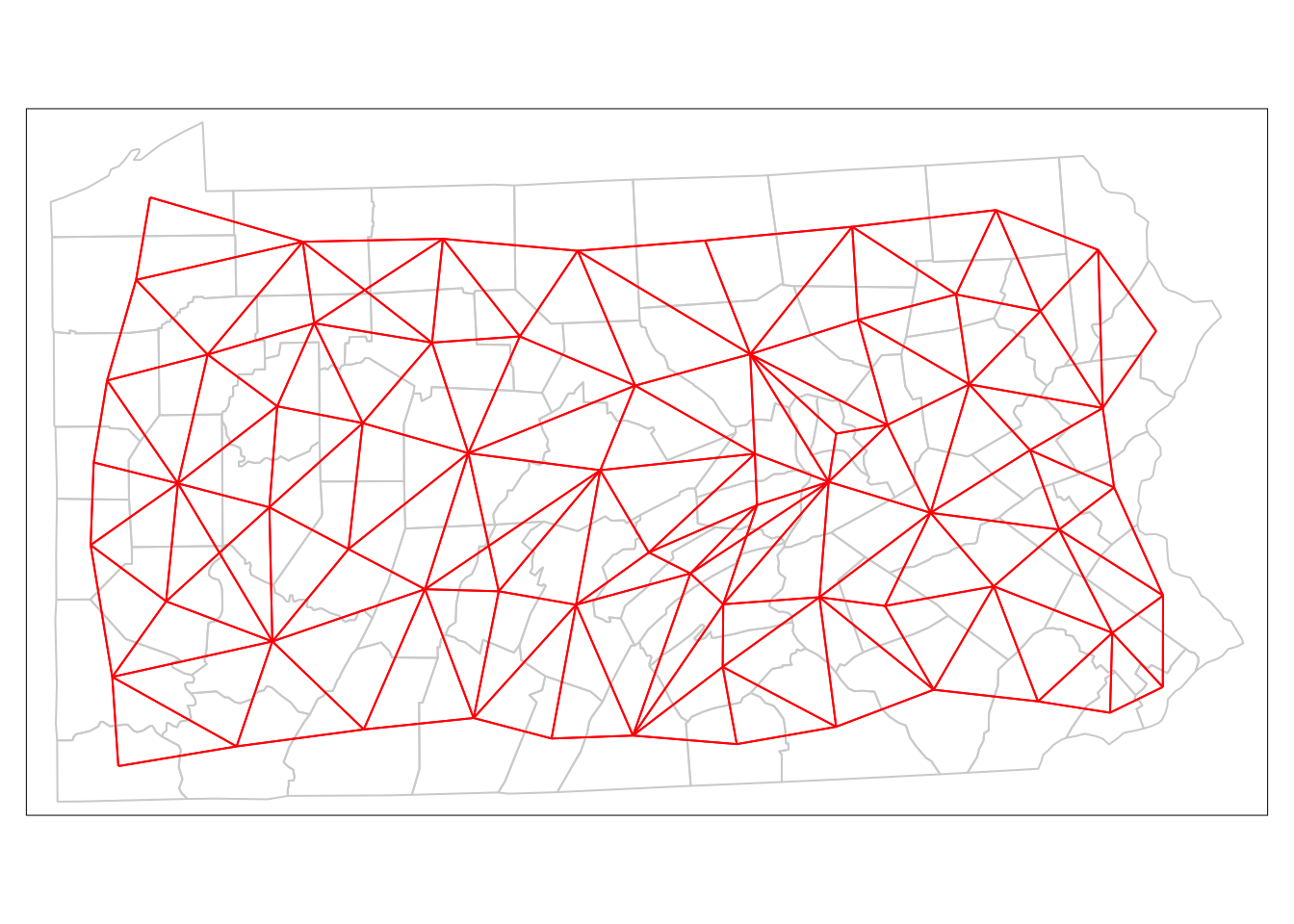 Depiction of Neighbouring Counties of Penn State as a network (Queen's case.)