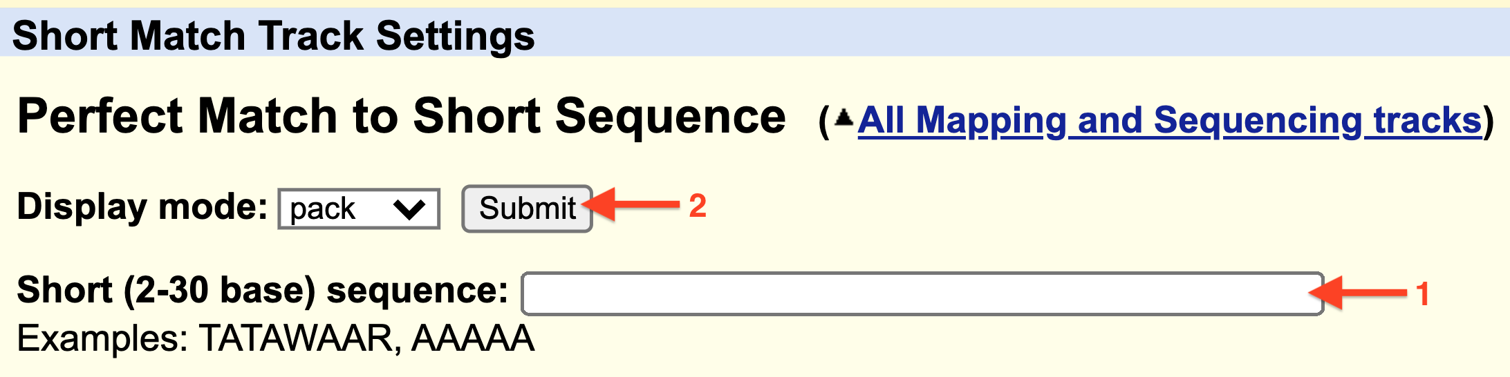 1) Enter a consensus sequence in the window provided. 2) Click Submit.