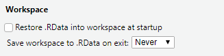 RStudio’s “save workspace” settings