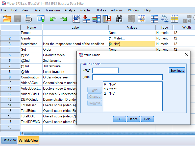 SPSS value label.