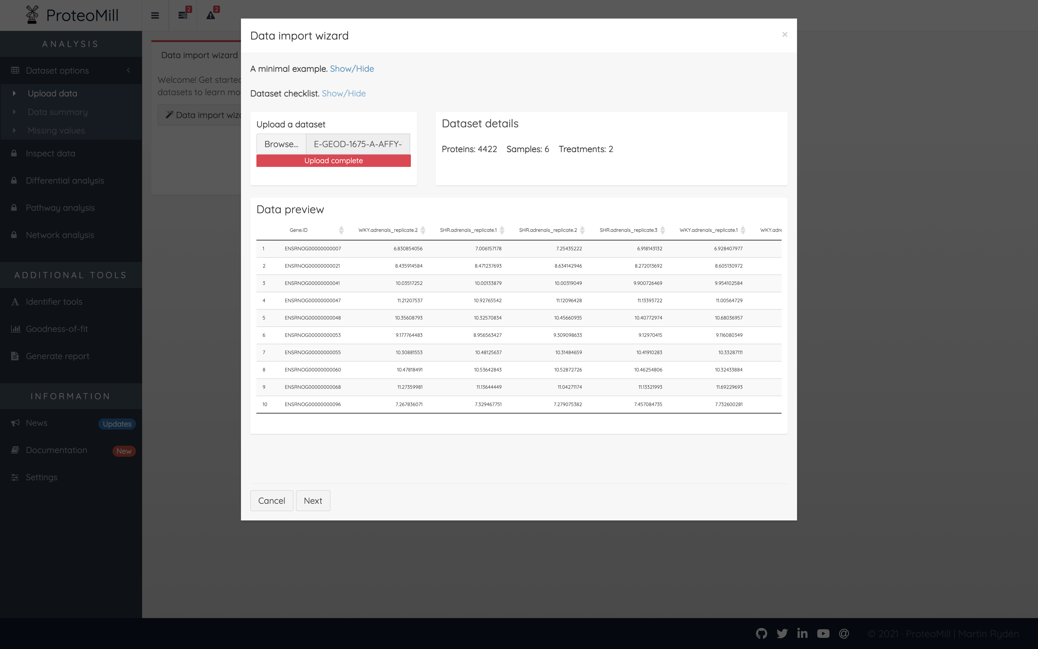 Upload dataset