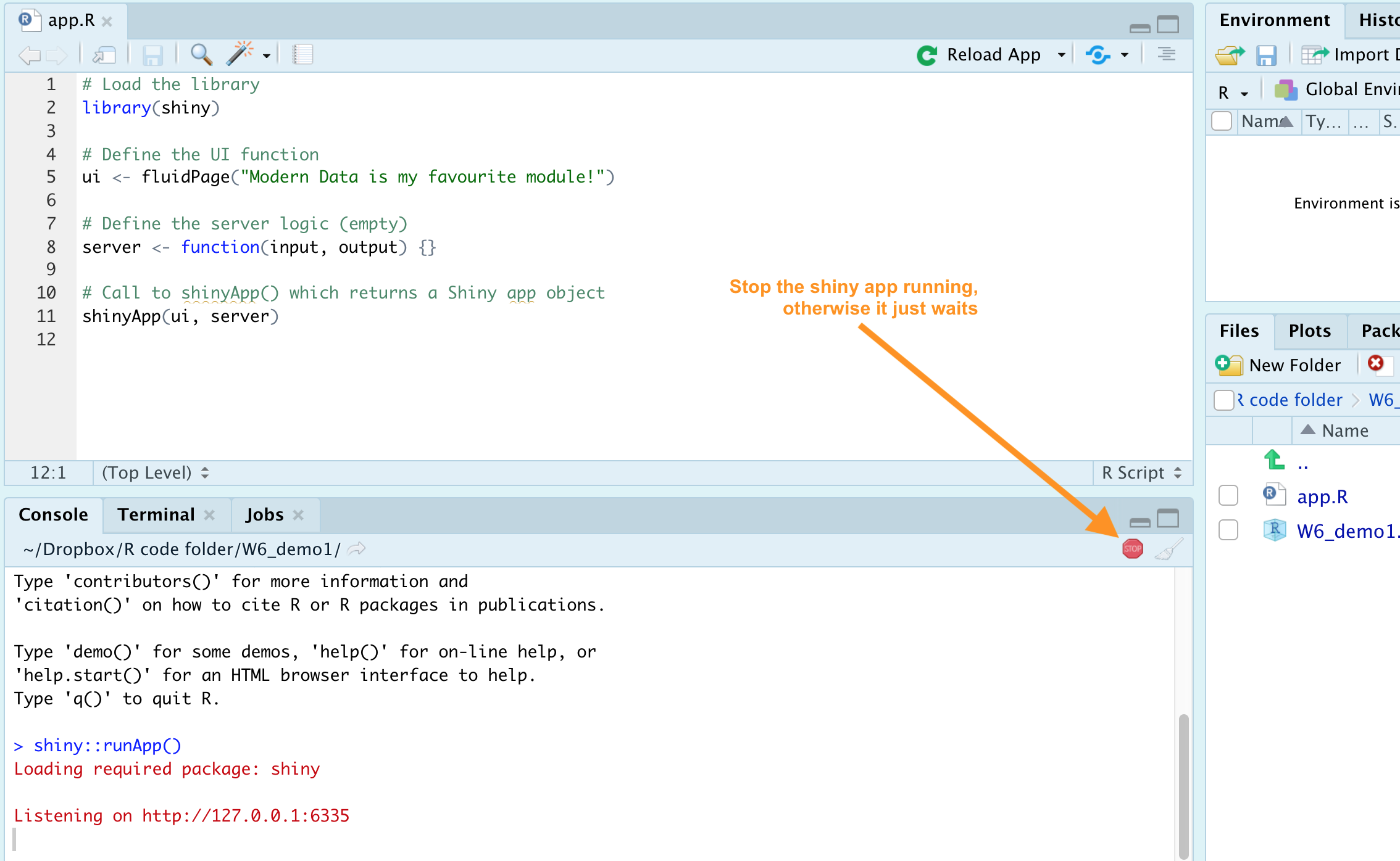 Running and stopping a shiny app under RStudio