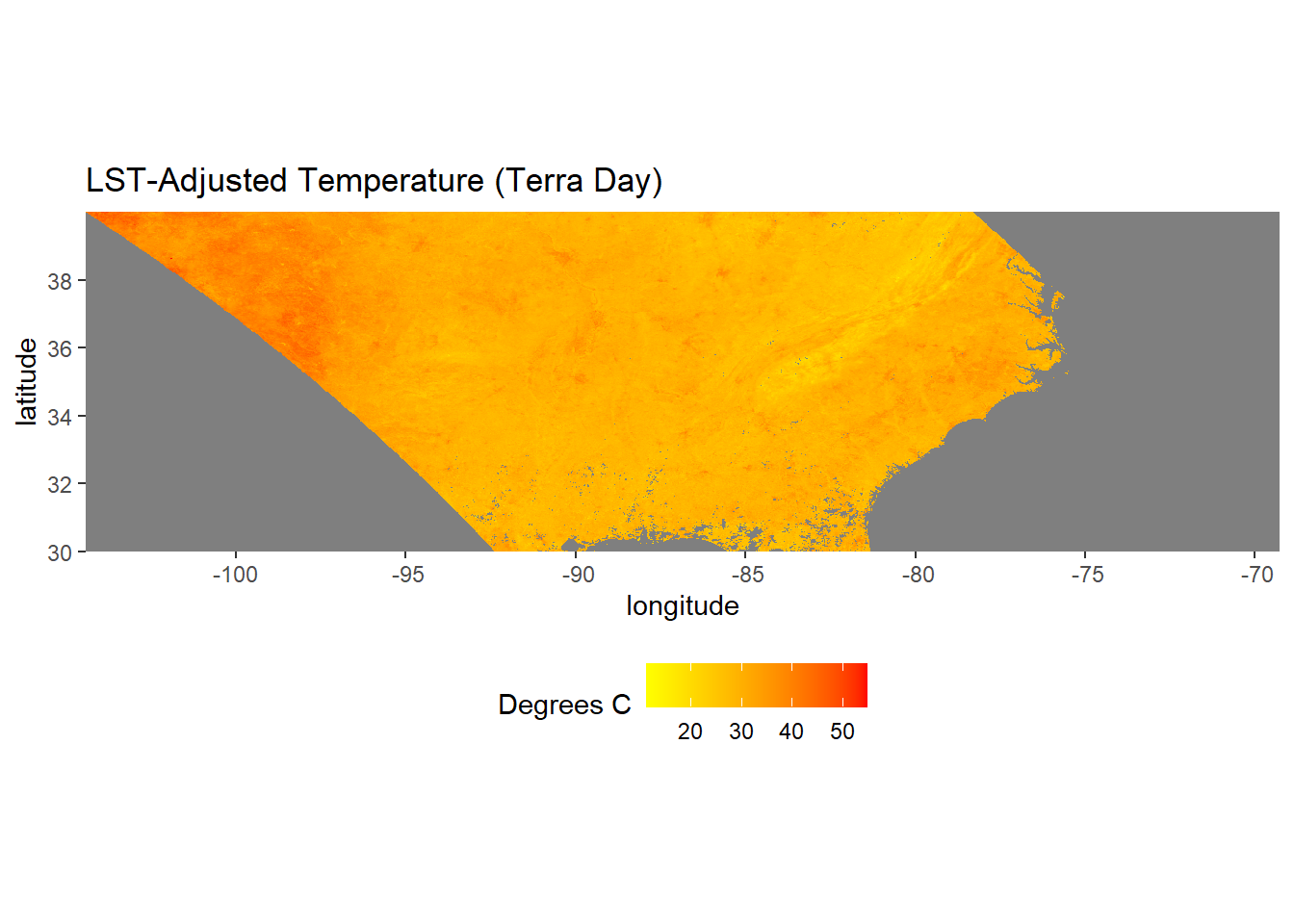 MODIS Land surface temperature map.