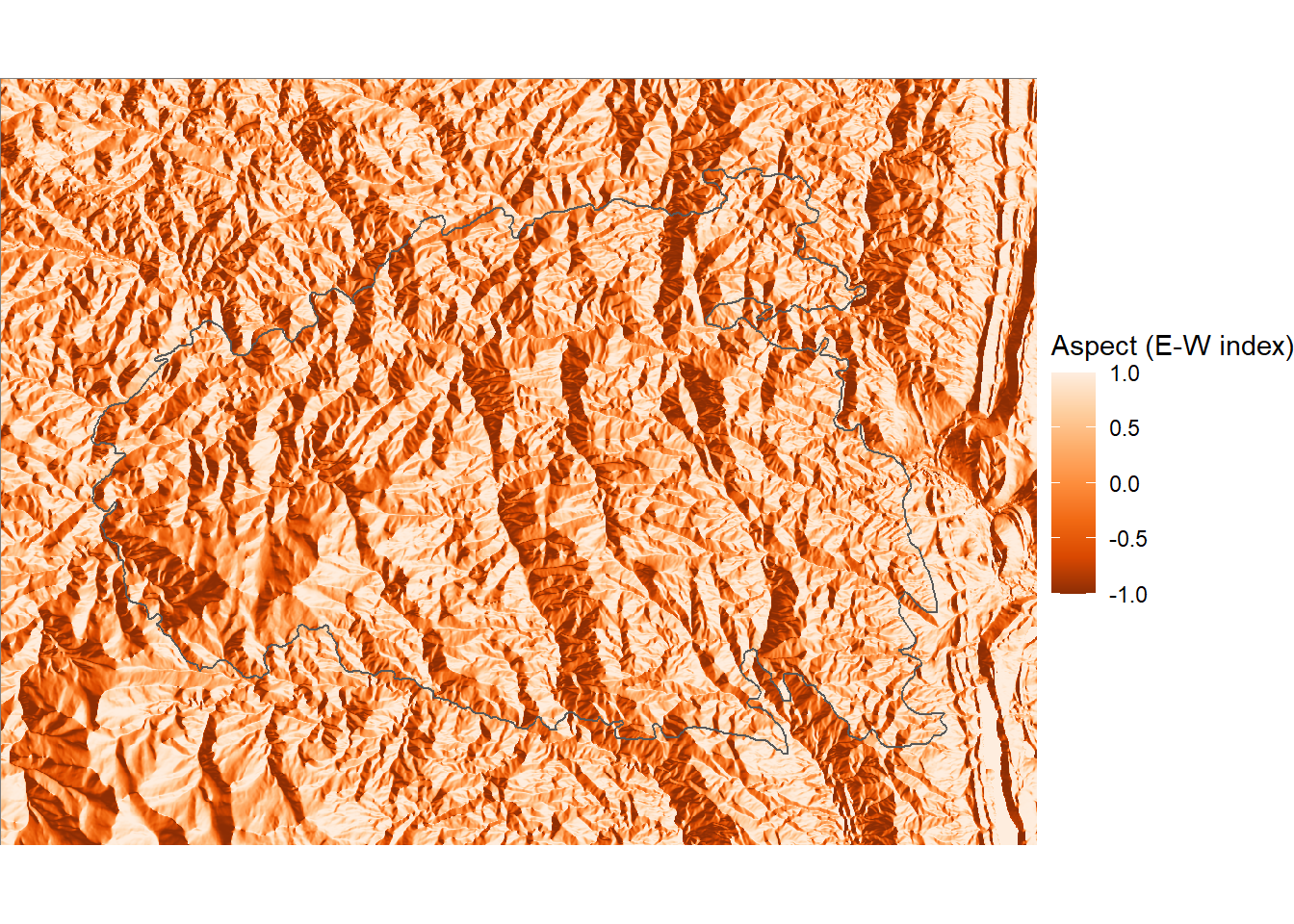 East-west aspect index within the boundary of the High Park fire.