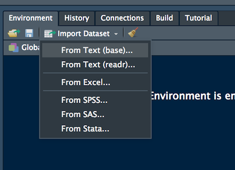 La funzione Import Dataset di RStudio