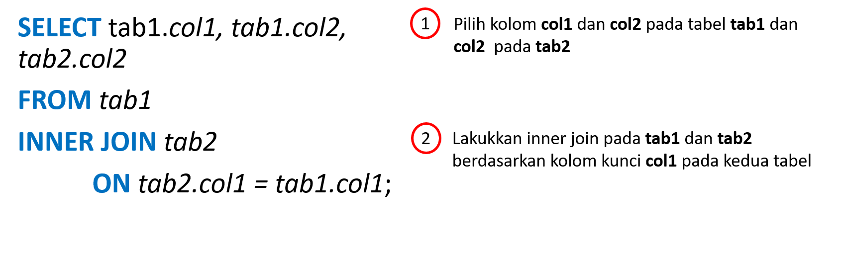 format menggabungkan tabel melalui inner join.