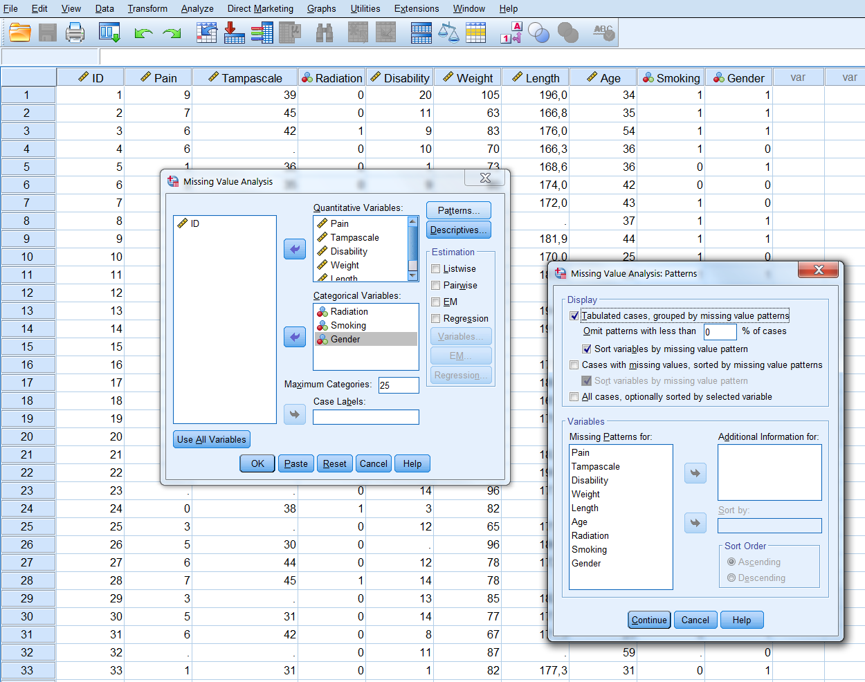 The Patterns menu