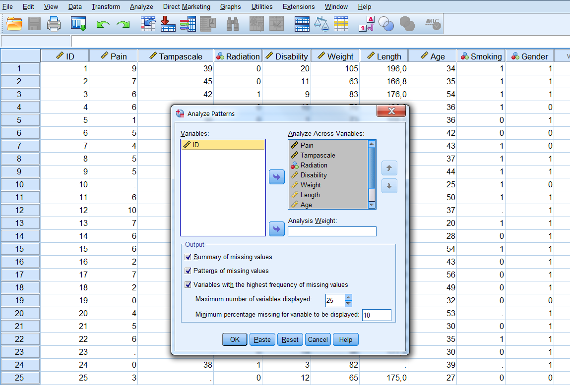 Analyse Patterns menu.