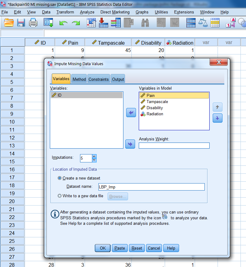 The variables Tab