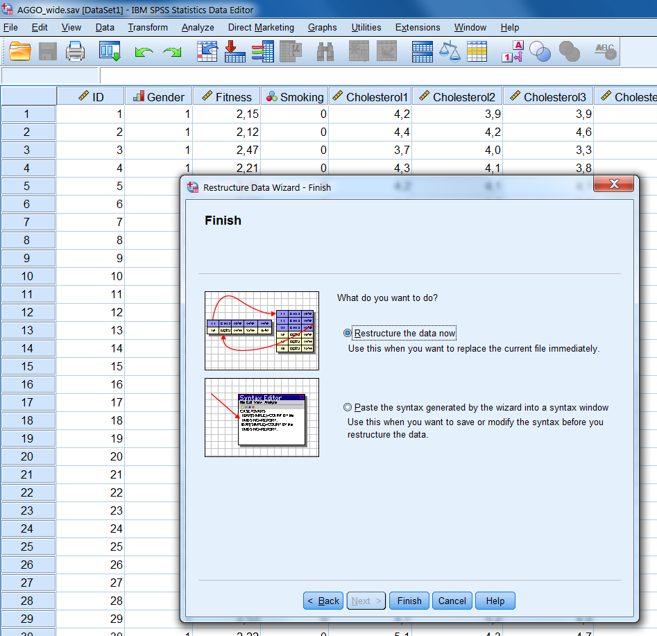 Last step of the Restructure Data Wizard.