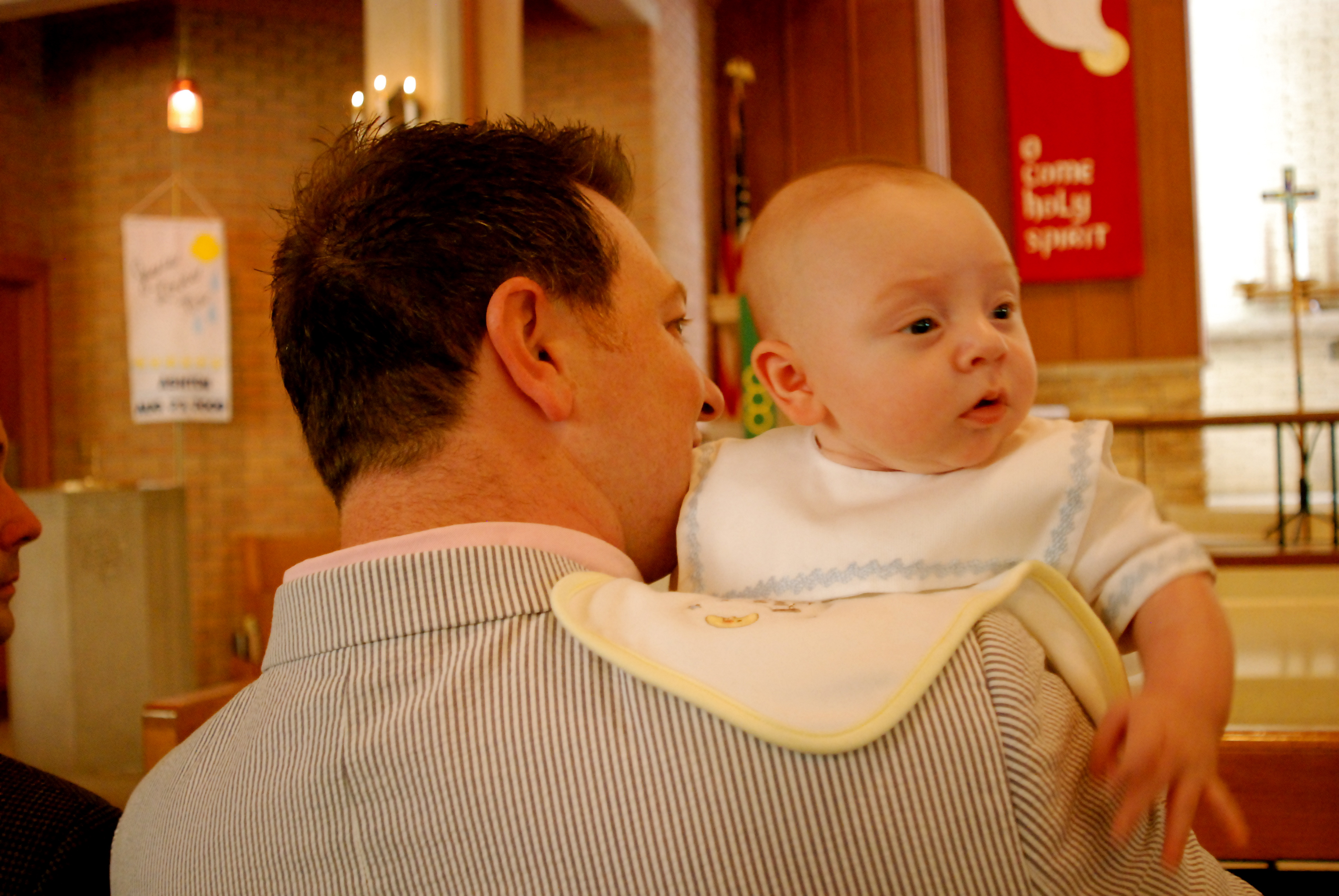 A father holding his baby with a cloth protecting his shoulder from spit-up.^[[Image](https://www.flickr.com/photos/cckaiser/3879801804) by [Colin](https://www.flickr.com/photos/cckaiser/) is licensed under [CC BY 2.0](https://creativecommons.org/licenses/by/2.0/)]