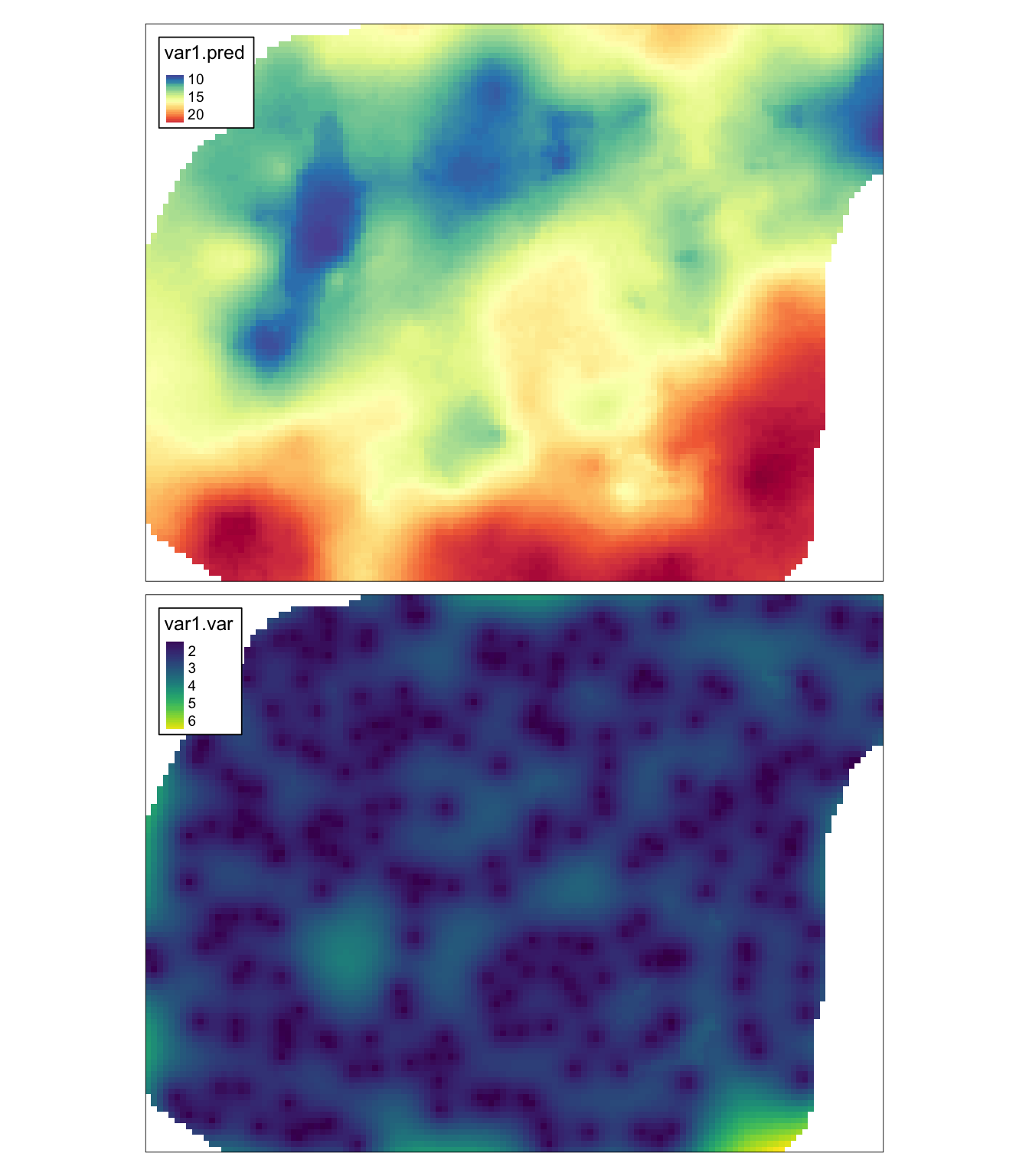 Estymacja i wariancja estymacji używając zmiennych ndvi i srtm i metody krigingu uniwersalnego (KU).