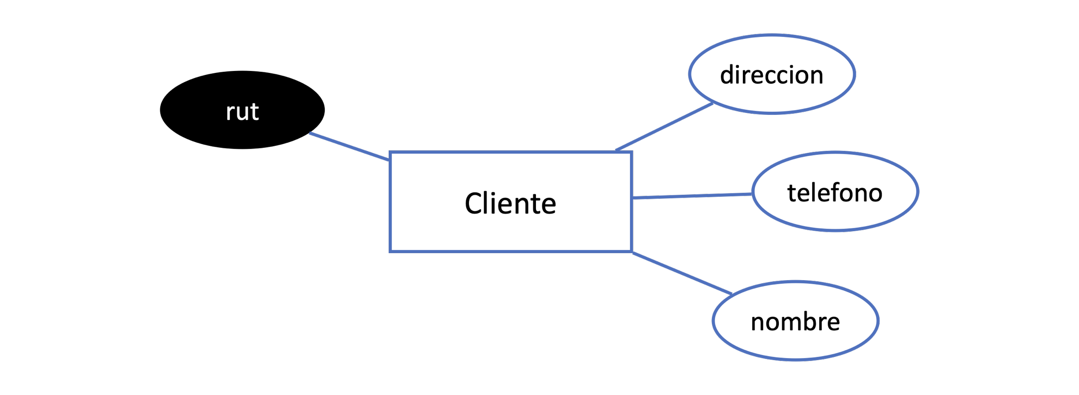 Entidad y atributos. Siendo rut atributo "clave" o "identificador".