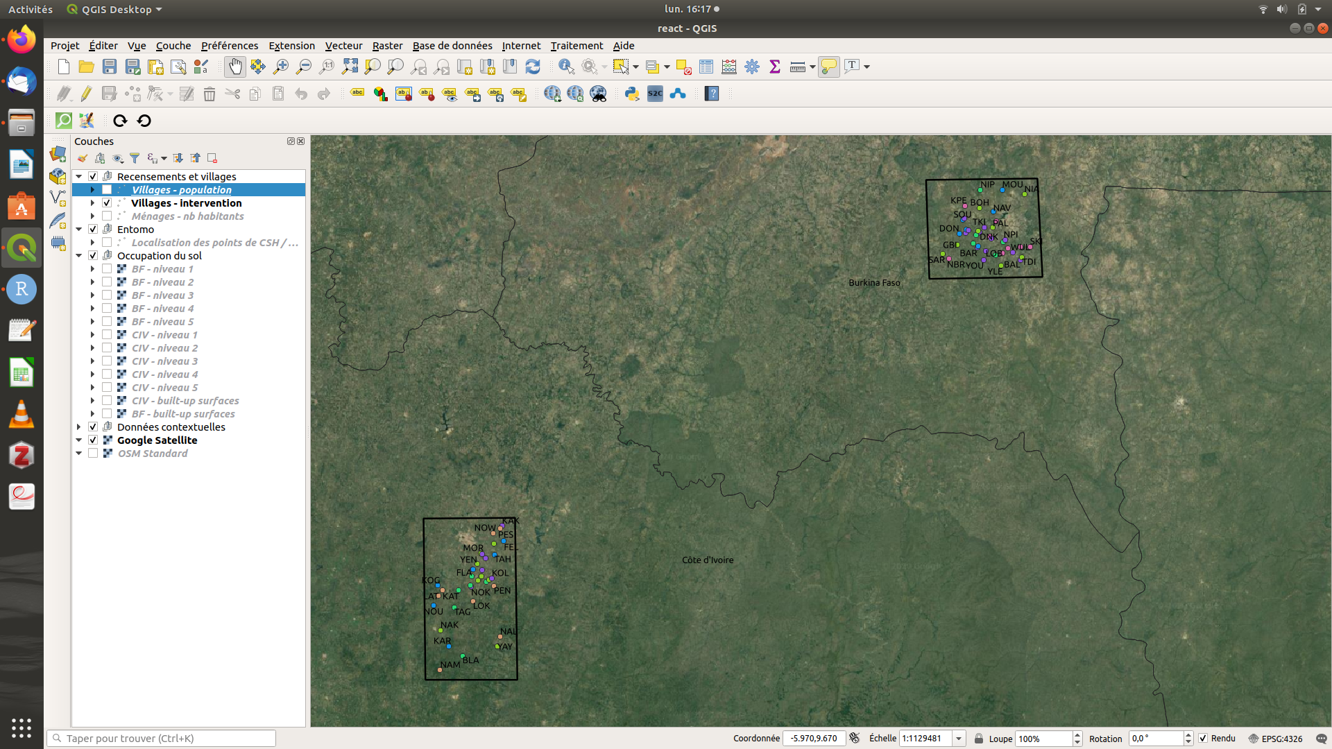 Capture d'écran du projet QGIS react.qgs