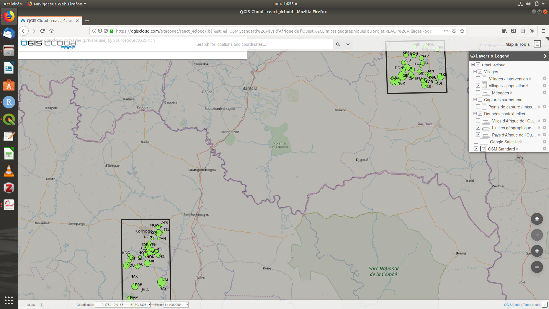 Capture d'écran du projet QGIS Cloud react.qgs