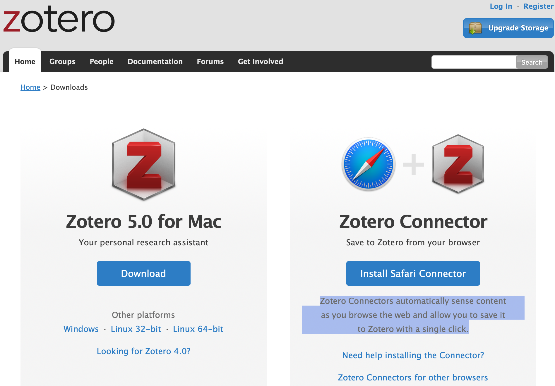 Zotero download page