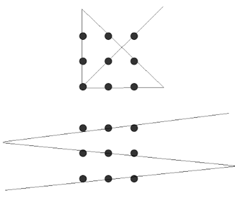 Solutions to the nine-dot problem.