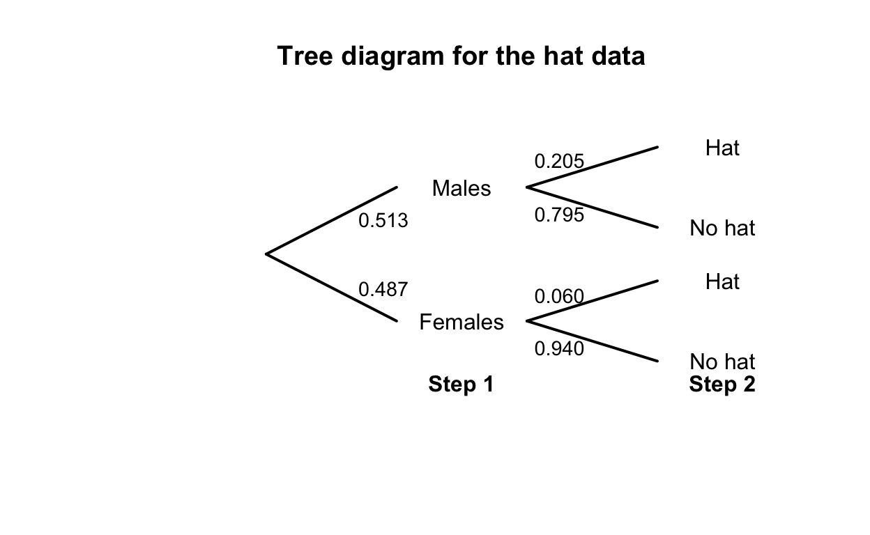 Tree diagram for the hat-wearing example