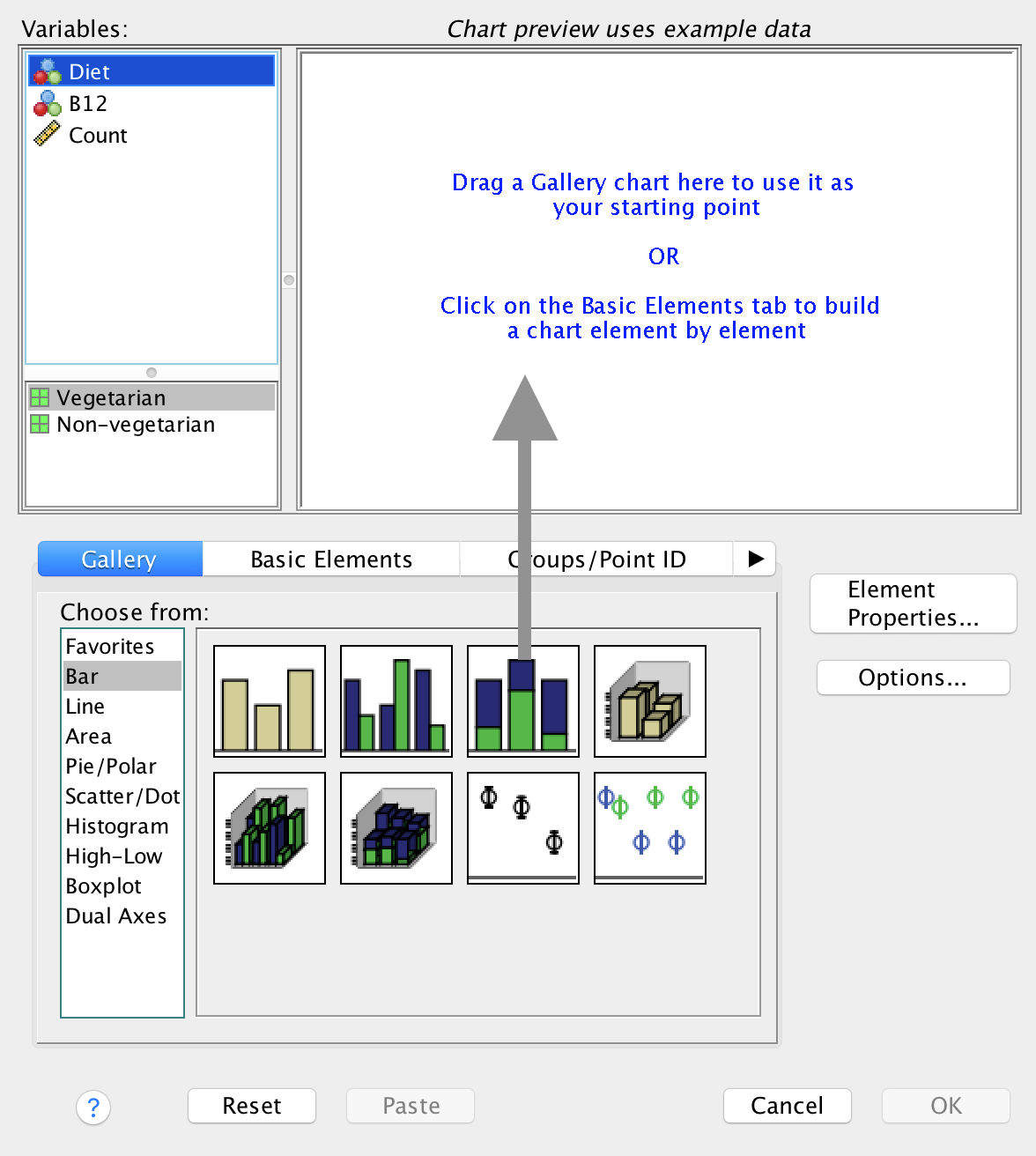 Selecting a stacked bar chart