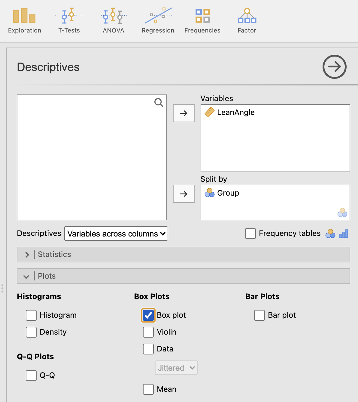 Selecting the variables for a boxplot