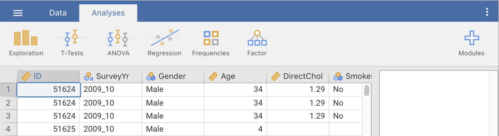 jamovi: The variable names at the top of the columns of data 