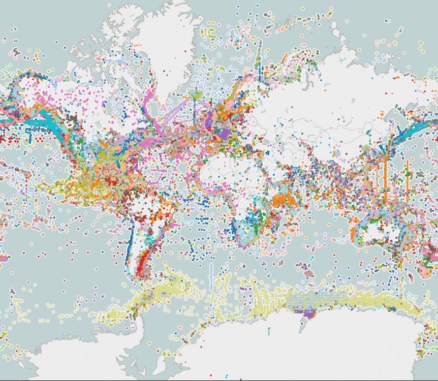 Available GBIF coordinates for 3,452 marine species appearing in patent data (Oldham & Hall 2013)