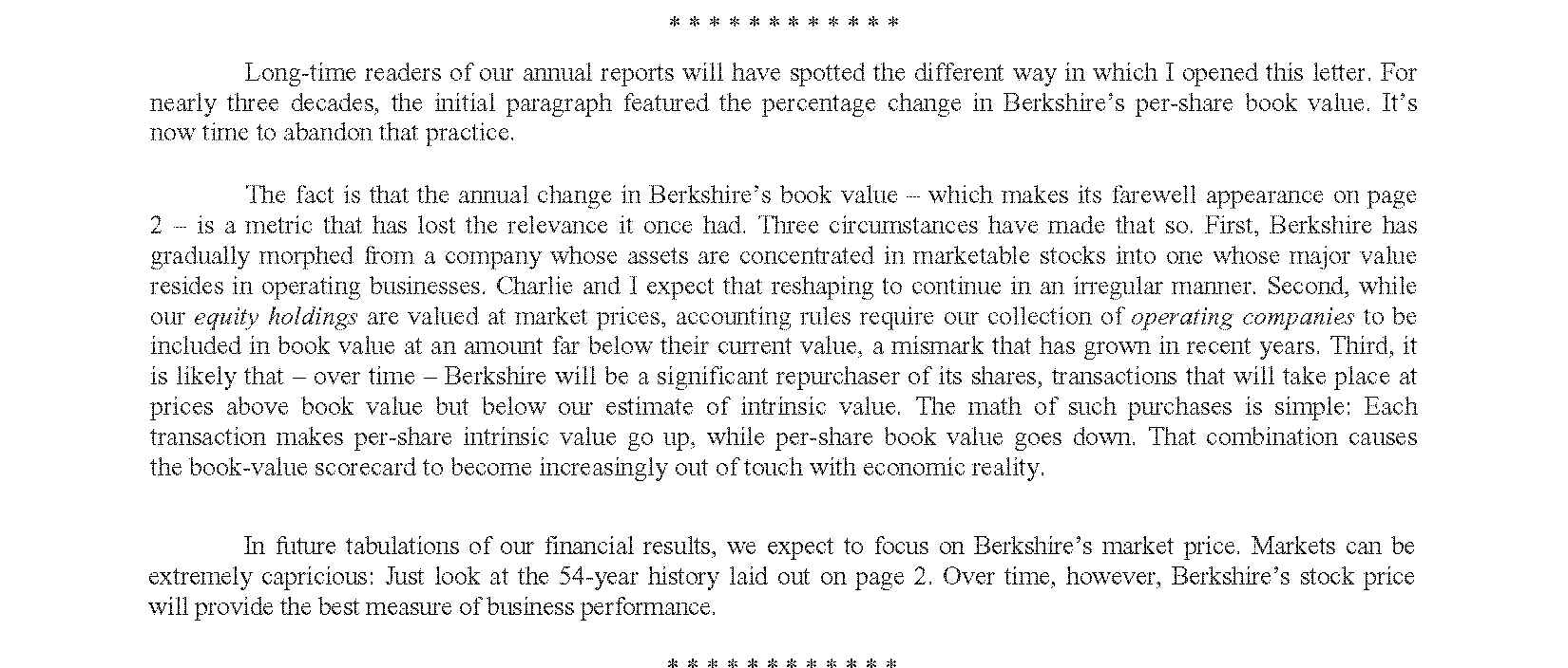 Performance Table from 1995 Annual Report