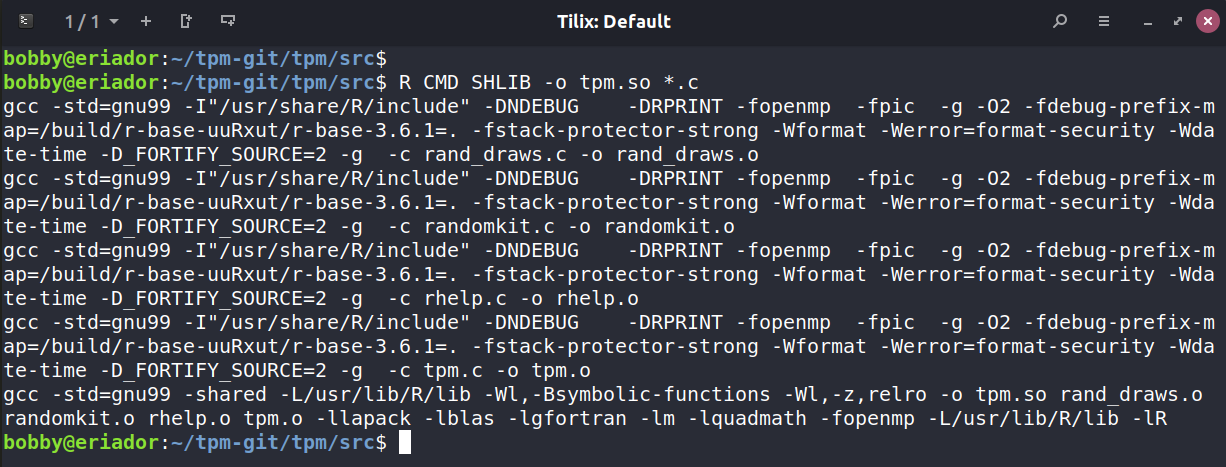 Compiling the C source code behind TPM.