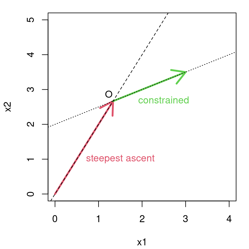 Modified path under constrained steepest ascent.