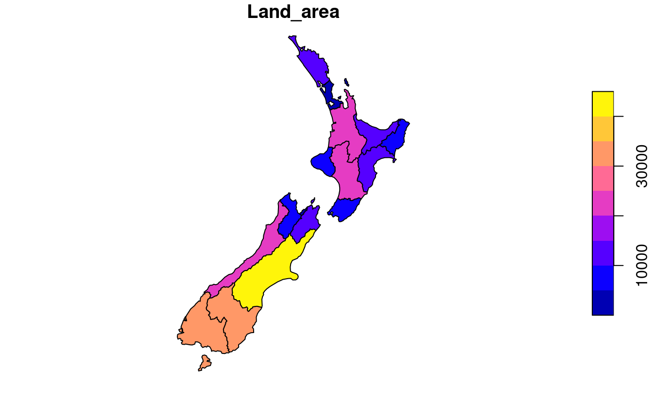 Comparison of base (left) and tmap (right) handling of a numeric color field.