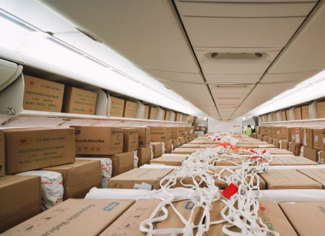 Swiss International Airlines cabin filled with boxes. Source: Swiss WorldCargo