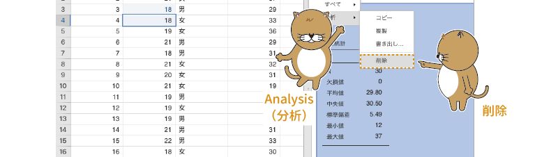 分析結果を削除