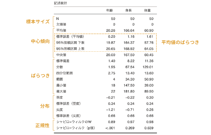 記述統計の結果の表