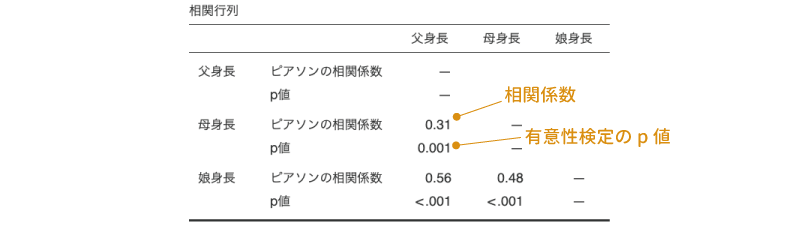 相関係数の算出結果