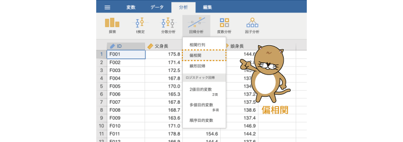 部分相関係数・偏相関係数の算出