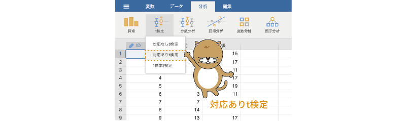 対応ありt検定の実行