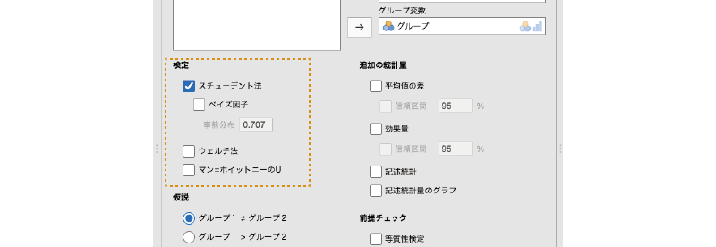 「検定」の設定項目