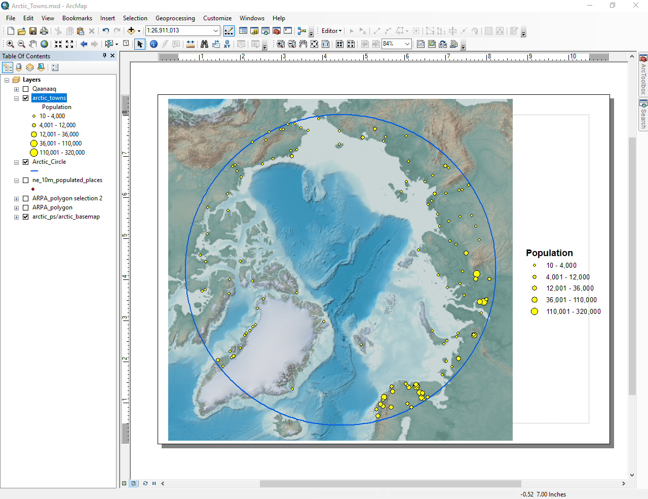 Map of Population Sizes in the Arctic Circle