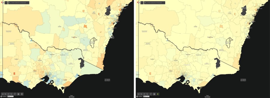 Figure 14.8 Example of the transparency feature, off (left) and on (right).