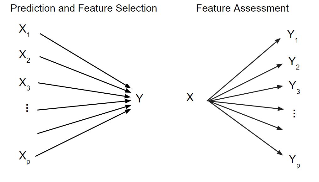 Prediction and feature selection (left graph) and feature assessment (right graph).