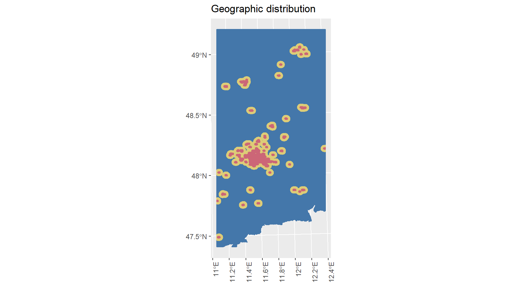 The figure on the left shows the geographical distribution of the tiles classified into the three layers based on the spatial clustering. On the right side, the coverage per layer is represented. The full coverage corresponds to the population density.