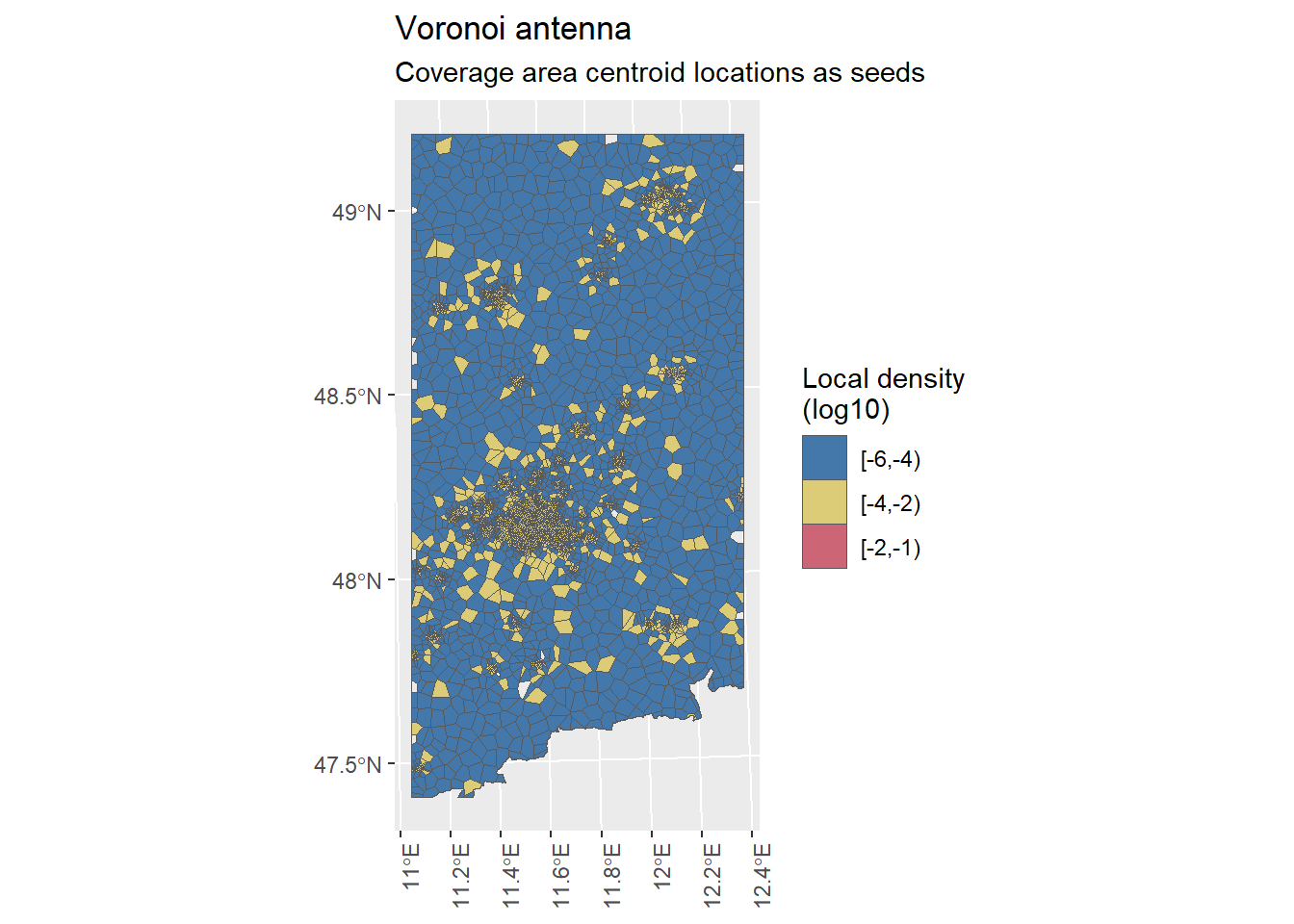 The tower centroids were used as seeds for the creation of the Voronoi regions.