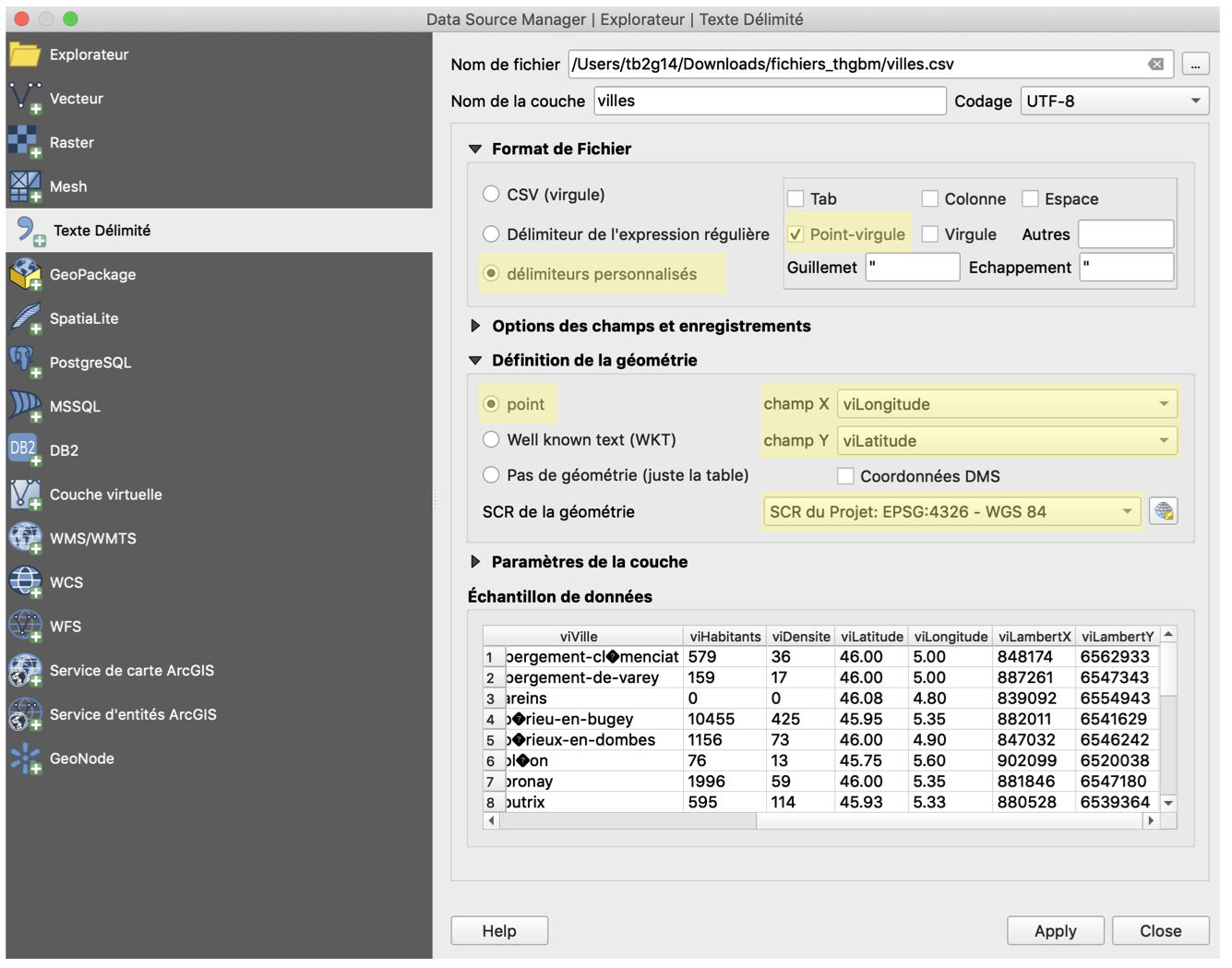 Importer un tableau csv