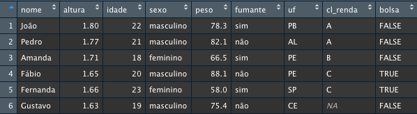 Visualização do data frame no RStudio