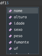 Auto-completar no RStudio para seleção de variáveis.
