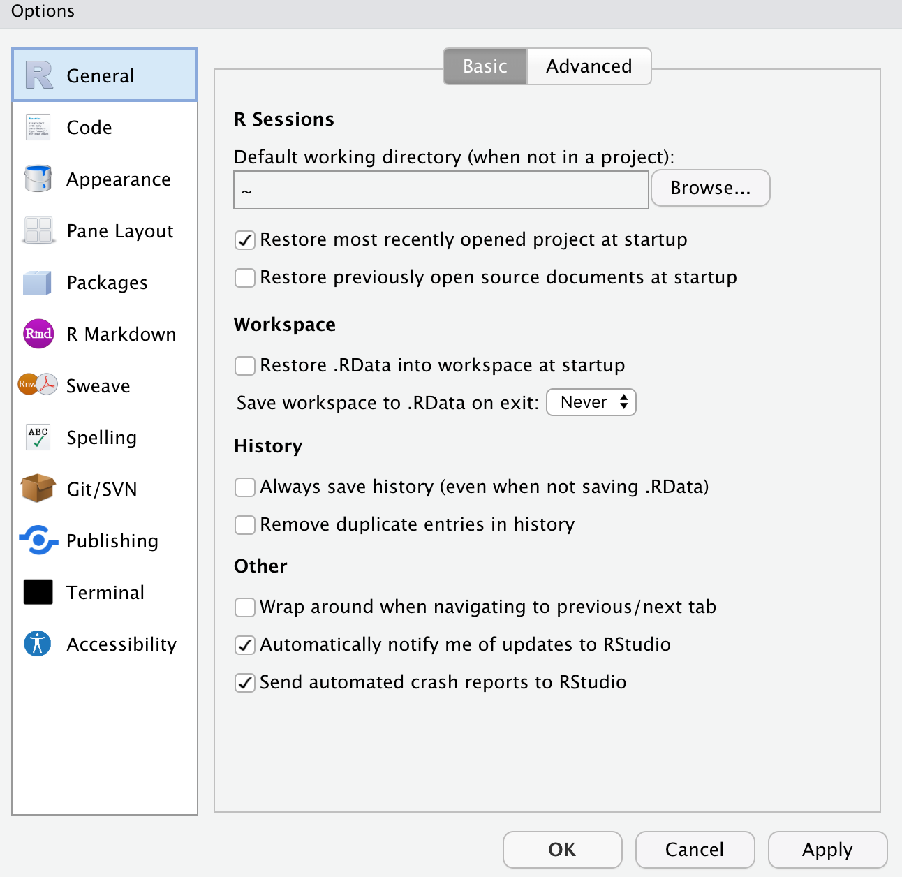 Suggested preferences for RStudio IDE.