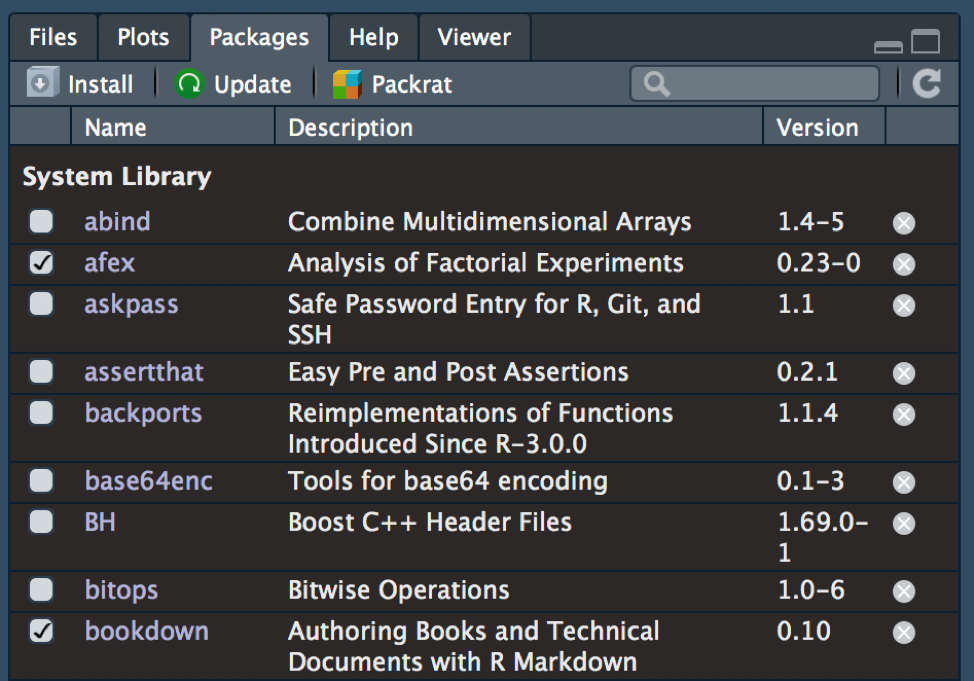 Partial list of currently installed packages.