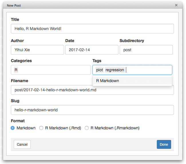 Create a new post using the RStudio addin.