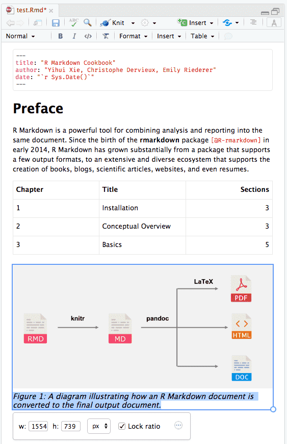 The visual Markdown editor in RStudio.